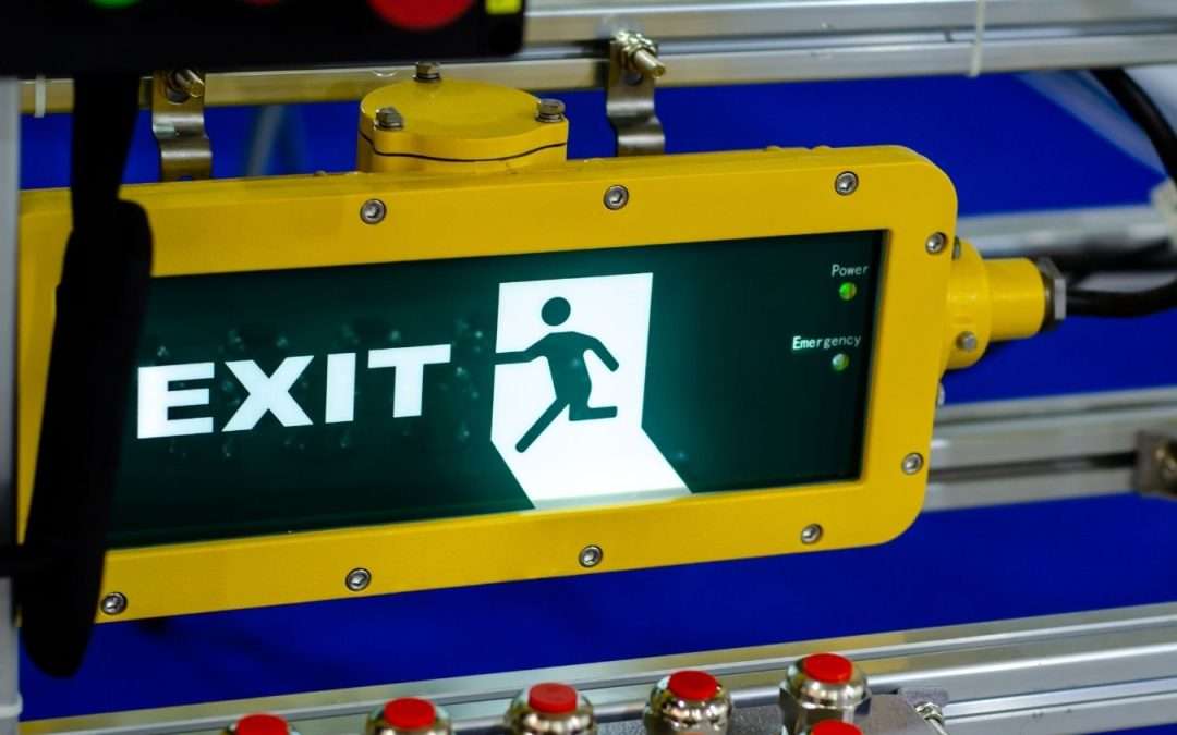 Exit sign on manufacturing machine